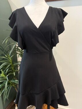 Altar’d State Black Sleeveless Mini Dress Ruffle V-Neck Back Zipper S